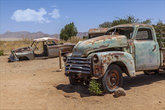 Wreck of a classic car in the desert, Solitaire, Khomas Region, Namibia, Africa