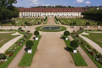 Aerial view, Margravial Court Garden Ansbach with orangery, built 1726-1744, Baroque, park, garden,