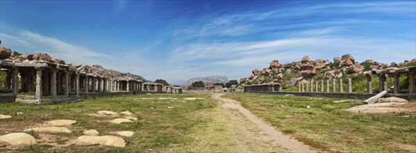 Ancient ruins of Hampi and Sule Bazaar, Hampi, Karnataka, India. Panorama