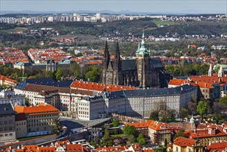 Aerial view of Hradchany: the Saint Vitus (St. Vitt's) Cathedral and Prague Castle. Prague, Czech