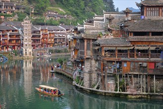 Chinese tourist attraction destination, Feng Huang Ancient Town (Phoenix Ancient Town) on Tuo Jiang