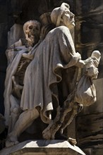 Death behind St. James on the entrance portal of the Marktkirche, artist Jürgen Weber, Hanover,