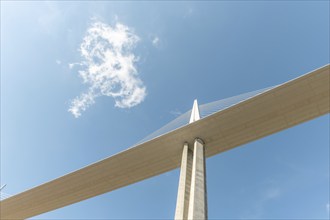 Millau viaduct, cable-stayed bridge over Tarn valley. The highest road bridge in the world. A75