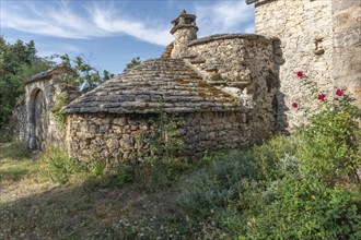 Stone house, traditional house of Causse mejean, limestone architecture. Cevennes, France, Europe