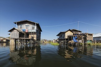 Stilted houses in village on Inle lake, Myanmar, Asia