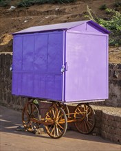 Street vendor hawker purple cart, India, Asia