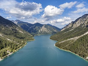 Aerial view of Plansee, Reutte, Ammergau Alps, Tyrol Austria, Plansee, Tyrol, Austria, Europe