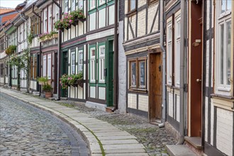 Alley with half-timbered houses, Old Town, Halberstadt, Saxony-Anhalt, Germany, Europe