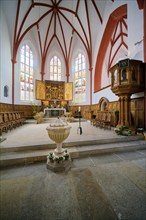 Late Gothic Church of Our Lady with carved altar c. 1500, interior view, Meissen, Saxony, Germany,