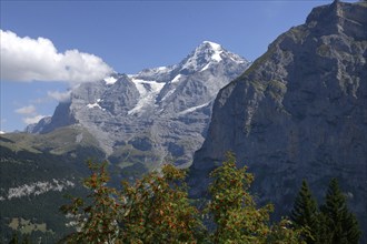 Eiger and Mönch, view of the mountains from Mürren, Jungfrau region, Bernese Oberland, Canton Bern,