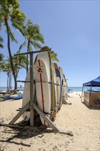 Surfboards Waikiki Beach, Honolulu, Oahu, Hawaii, USA, North America