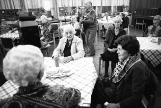 The senior citizens' organisation Grey Panthers entertain residents of a retirement home on 17.03