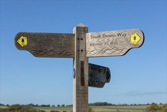 Signpost, Way to Cuckmere Haven, Seven Sisters, South Downs, England, United Kingdom, Europe