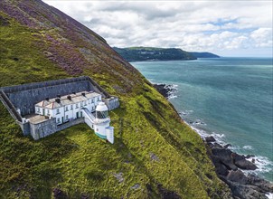 The Lighthouse Keepers Cottage from a drone, Countisbury, Lynton, North Devon, England, United