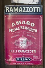 Advertising sign from the 1950s for the herbal liqueur Ramazotti, Erlangen, Middle Franconia