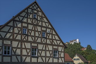 Historic Franconian half-timbered house, behind Egloffstein Castle, built around 1150, Egloffstein,