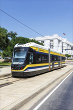 Dallas Streetcar Tram local transport at Union Station in Dallas, USA, North America