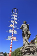 In the city centre of Bayreuth, Hercules Fountain and Guild Tree, Bayreuth, Upper Franconia,