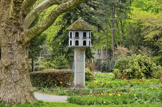 Pigeon house in spring in the city garden of Freiburg im Breisgau, Baden-Württemberg, Germany,