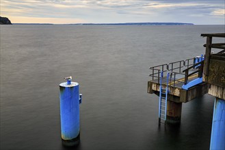 Pier, Sellin pier at dusk, detail, long exposure, Baltic resort Sellin, Rügen Island,