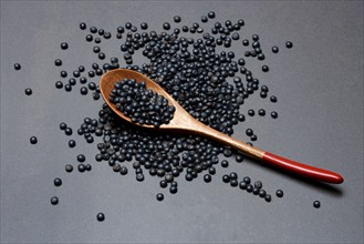 Black Beluga Lentils with Wooden Spoon