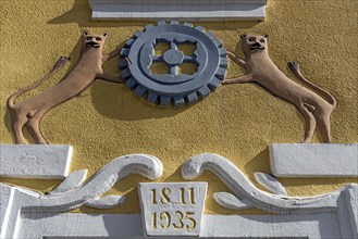 Mill symbol on a former, historic mill from 1811, Egloffstein, Upper Franconia, Bavaria, Germany,