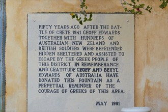 Commemorative plaque, close, Preveli, Orthodox Monastery, South Coast, Rethimnon Province, Crete,