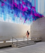 Colourful silk curtains at the CaixaForum, cultural centre in the former Fabrica Casaramona,