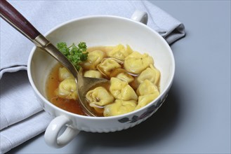 Cappelletti, pasta with broth in shell, pasta