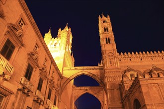 In the old town of Palermo, West Tower and the connecting pointed arches to the Cathedral Maria