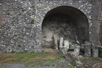 Stone reliefs in the Sacred Area in the ruined city of Herculaneum, Campania, Italy, Europe