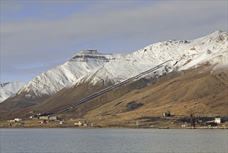 View over Pyramiden, abandoned Soviet coal mining settlement on Svalbard, Spitsbergen