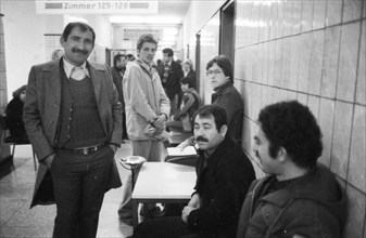 Large crowd of unemployed people at the labour office on 23.01.1980 in Dortmund, Germany, Europe