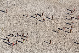 Volleyball players playing in groups on the beach, throwing shade, beach volleyball, illustration,