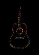 Classic guitar in colors, vector abstract template over black background