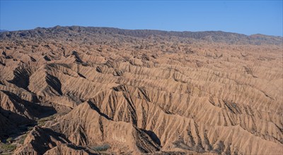 Landscape of eroded hills, Badlands, Canyon of the Forgotten Rivers, Issyk Kul, Kyrgyzstan, Asia