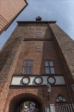 Tower of the Abtsmühle, built 1633, passage from 1903, Lüneburg, Lower Saxony, Germany, Europe