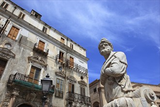 Old Town of Palermo, a statue of the Mannerist fountain Fontana Pretoria in Piazza Pretoria,