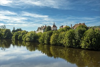 Ebreuil village on river Sioule. Allier department. Auvergne-Rhone-Alpes. France