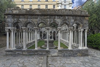 Restored cloister of Sant'Andrea 12th century, Via di Porta Soprana 12, Genoa, Italy, Europe