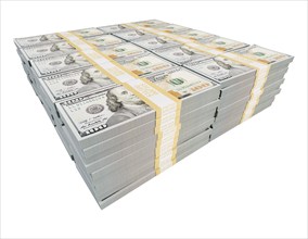 Stack of one million dollars in one hundred dollar bills isolated on a white background