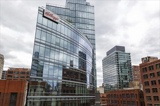 Kellogg's office of the cornflakes company with logo in Chicago, USA, North America