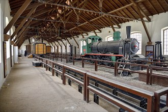 Historic train of the Hejaz Railway in a renovated station building of Hegra, Madaa in Salih, AlUla