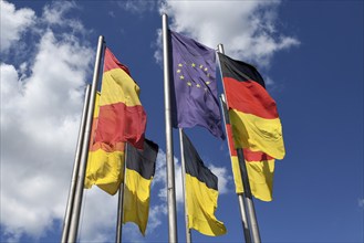 Flag of the European Union, German flag, Karlsruhe, Baden-Württemberg, Germany, Europe