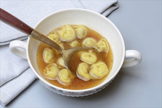 Cappelletti, pasta with broth in shell, pasta