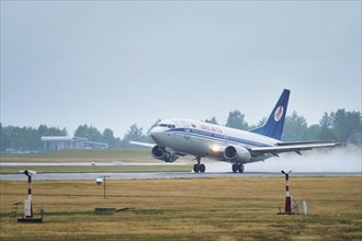 MINSK, BELARUS, JUNE 15, 2018: Belavia belarusian airlines flight Boeing 737-500 plane taking off