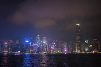 HONG KONG, CHINA, APRIL 28, 2018: Hong Kong skyline cityscape downtown skyscrapers over Victoria