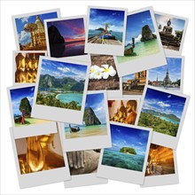 Thai travel tourism concept design, collage of Thailand images