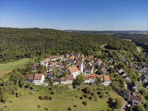 Aerial view of the historic old town of Aach im Hegau, Constance district, Baden-Württemberg,