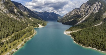 Aerial view of Plansee, Reutte, Ammergau Alps, Tyrol Austria, Plansee, Tyrol, Austria, Europe